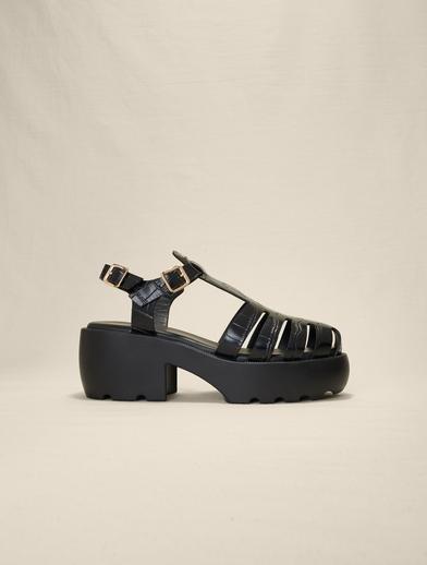 Siyah Kalın Topuklu Sandalet