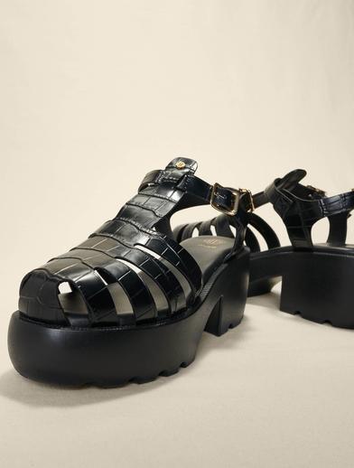 Siyah Kalın Topuklu Sandalet