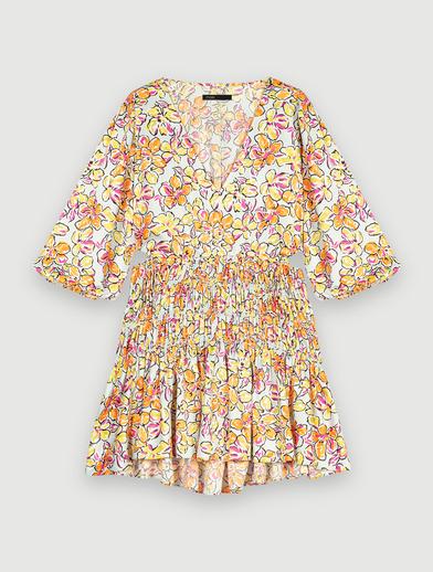 Floral Desen Büzgü Belli Mini Elbise