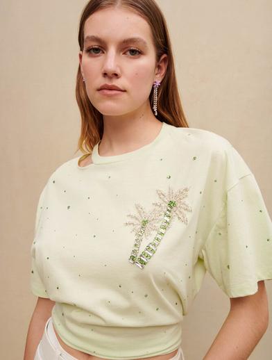 Kristal Palmiye Ağacı İşlemeli T-shirt