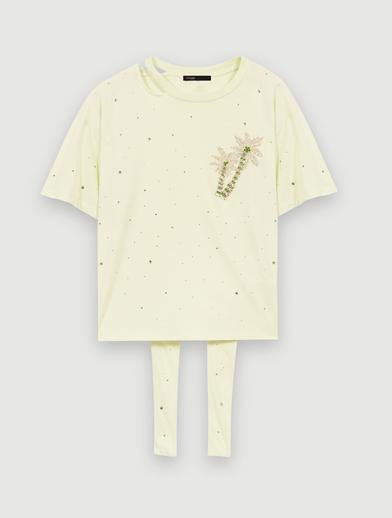 Kristal Palmiye Ağacı İşlemeli T-shirt