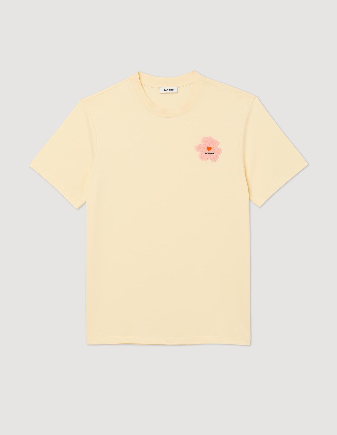 Çiçek Figür Detaylı Sarı T-shirt