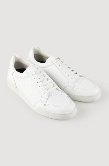  Beyaz Kare Desenli Deri Sneakers