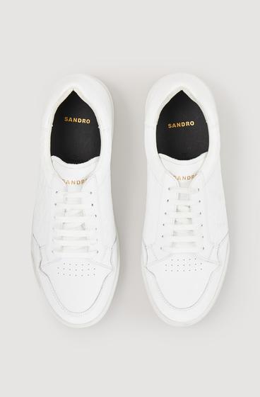  Beyaz Kare Desenli Deri Sneakers