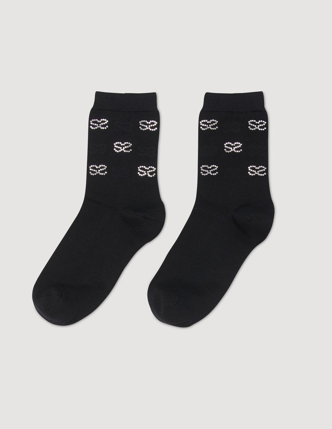 Taş İşlemeli Siyah Çorap