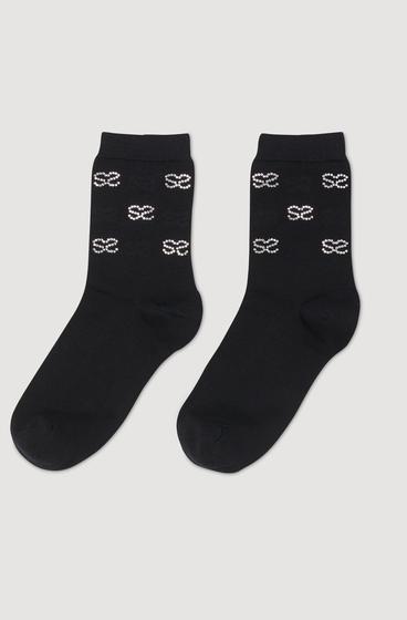  Taş İşlemeli Siyah Çorap