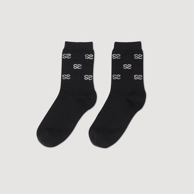 Taş İşlemeli Siyah Çorap