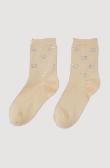  Taş İşlemeli Krem Çorap