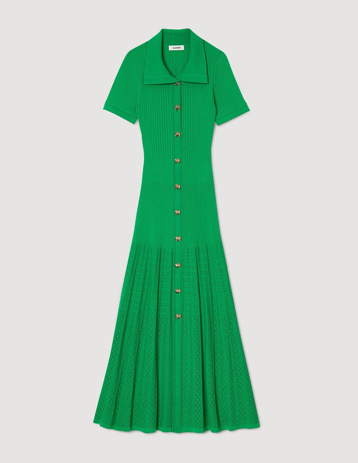 Düğme Detaylı Yeşil Triko Elbise