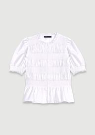 Fırfır Detaylı Büzgülü Beyaz Bluz