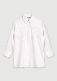 Floral İşlemeli Beyaz Pamuk Gömlek