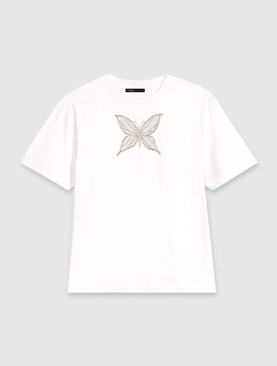 Kelebek Detaylı Beyaz T-Shirt