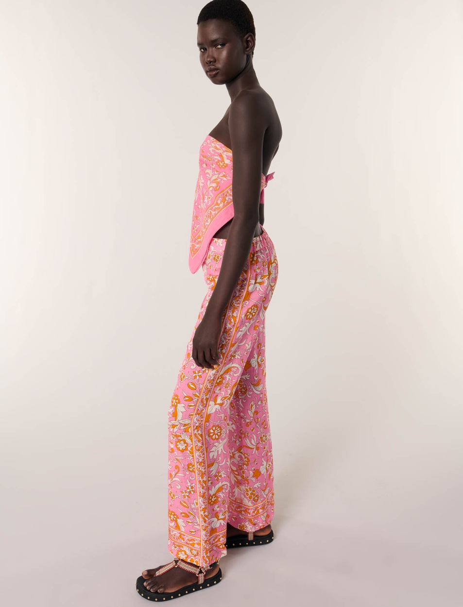  Floral Desenli Bol Paça Pantolon