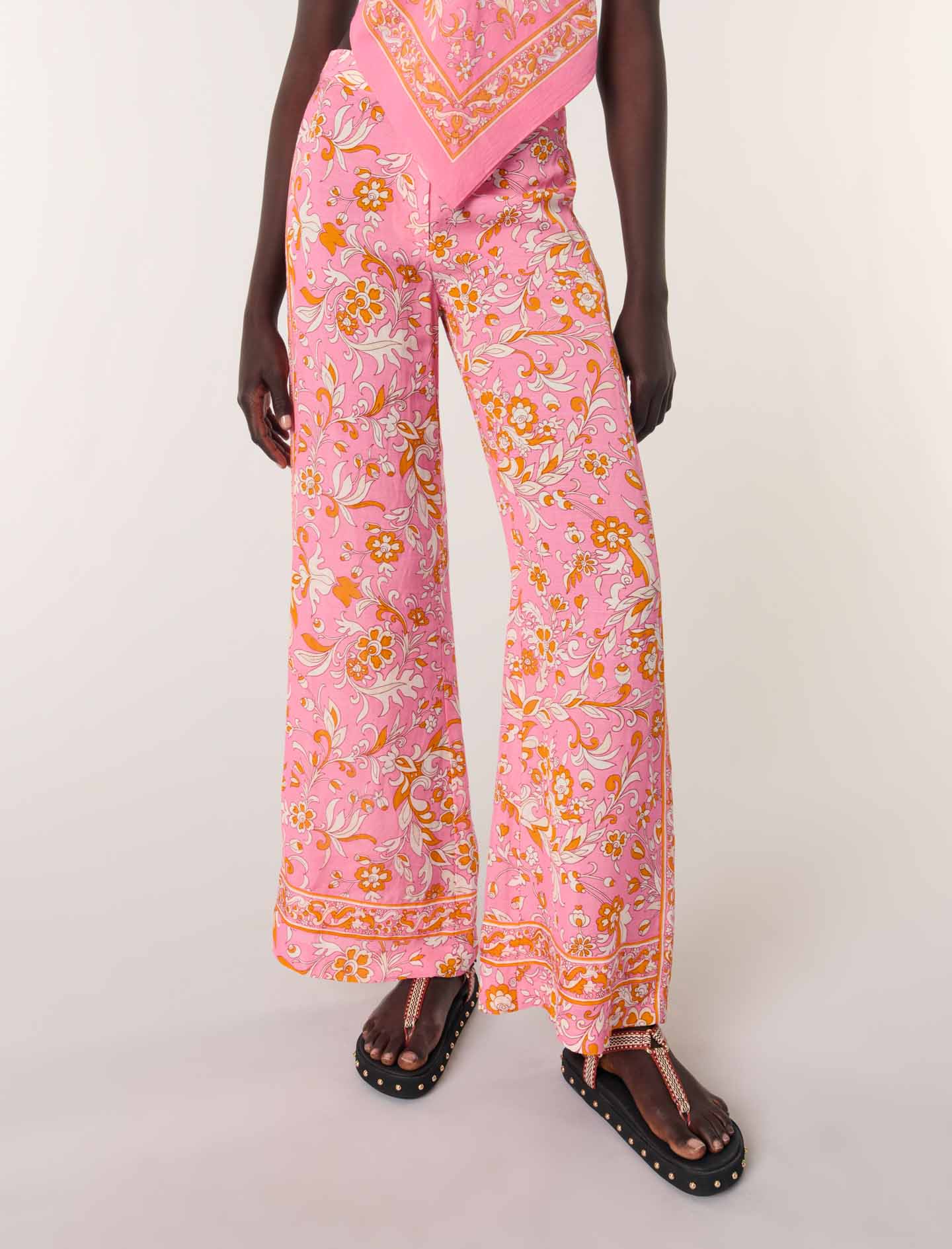  Floral Desenli Bol Paça Pantolon