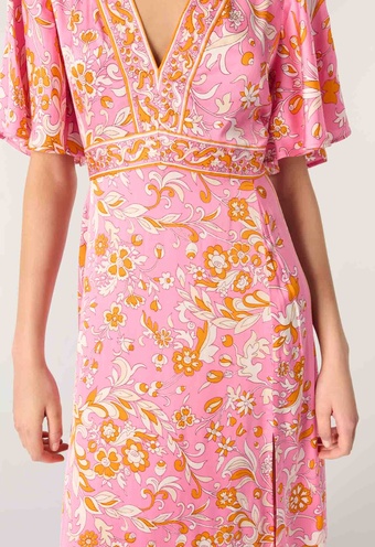 Floral Desenli Yırtmaçlı Elbise