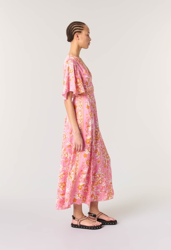 Floral Desenli Yırtmaçlı Elbise