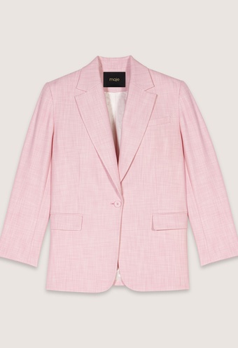 Düz Kesim Düğmeli Pembe Blazer Ceket