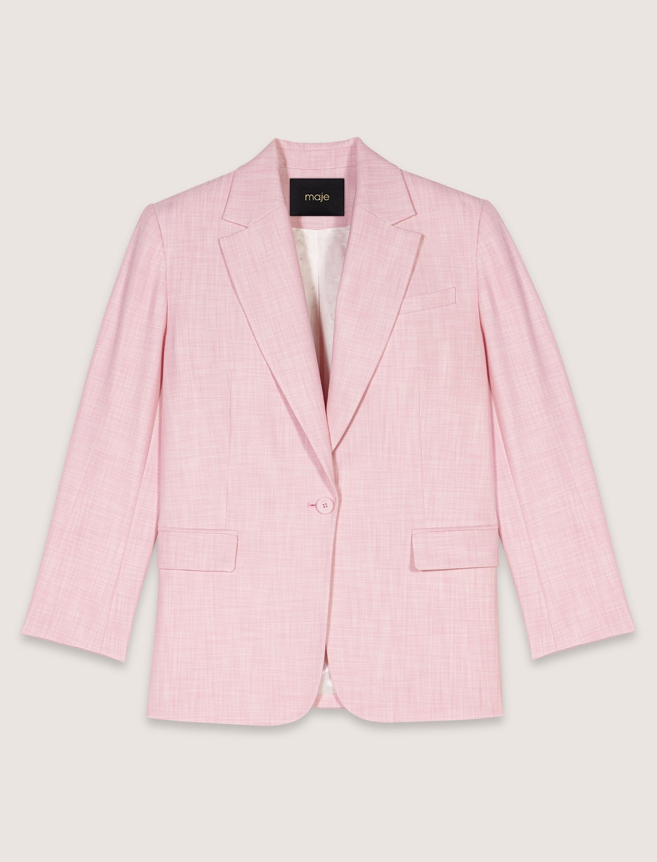  Düz Kesim Düğmeli Pembe Blazer Ceket