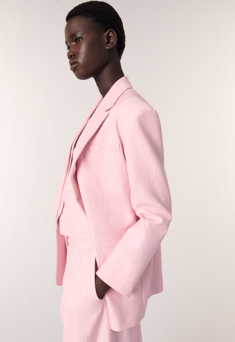 Düz Kesim Düğmeli Pembe Blazer Ceket