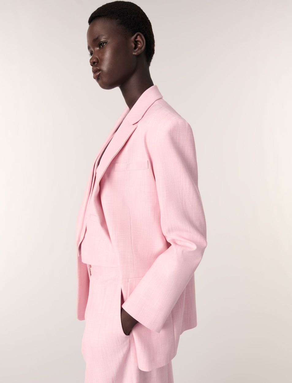  Düz Kesim Düğmeli Pembe Blazer Ceket
