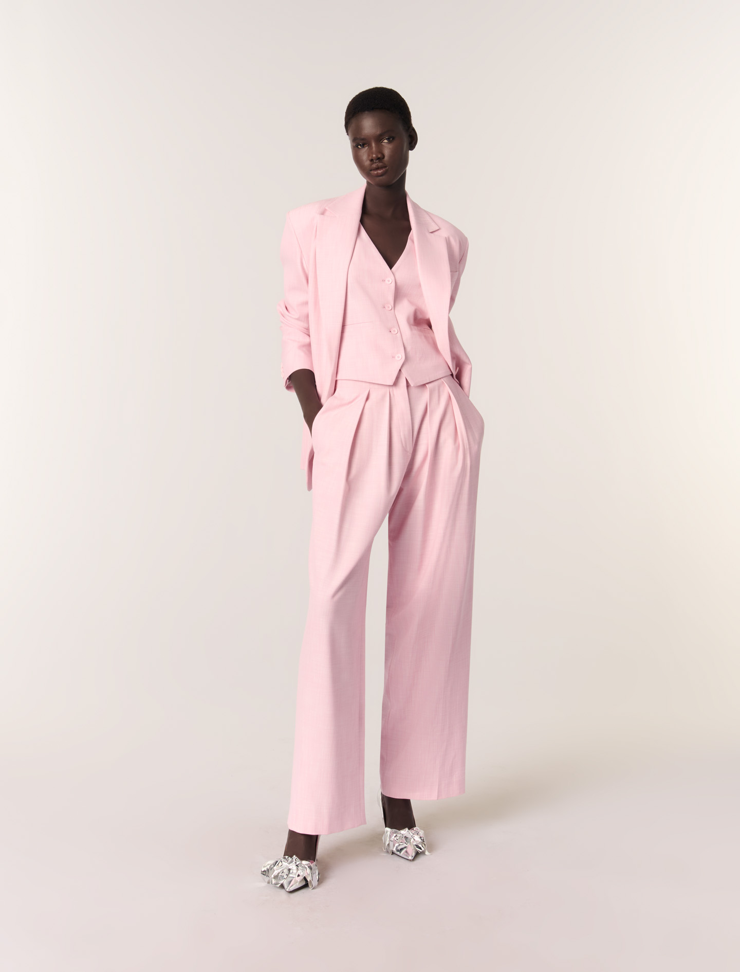  Düz Kesim Düğmeli Pembe Blazer Ceket