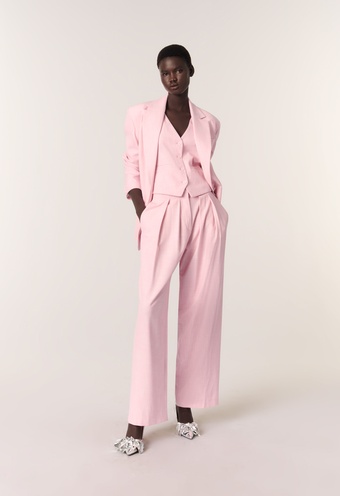 Düz Kesim Düğmeli Pembe Blazer Ceket